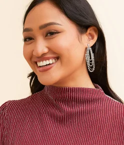 Daytrip Metallic Stripe Top Burgundy Hot