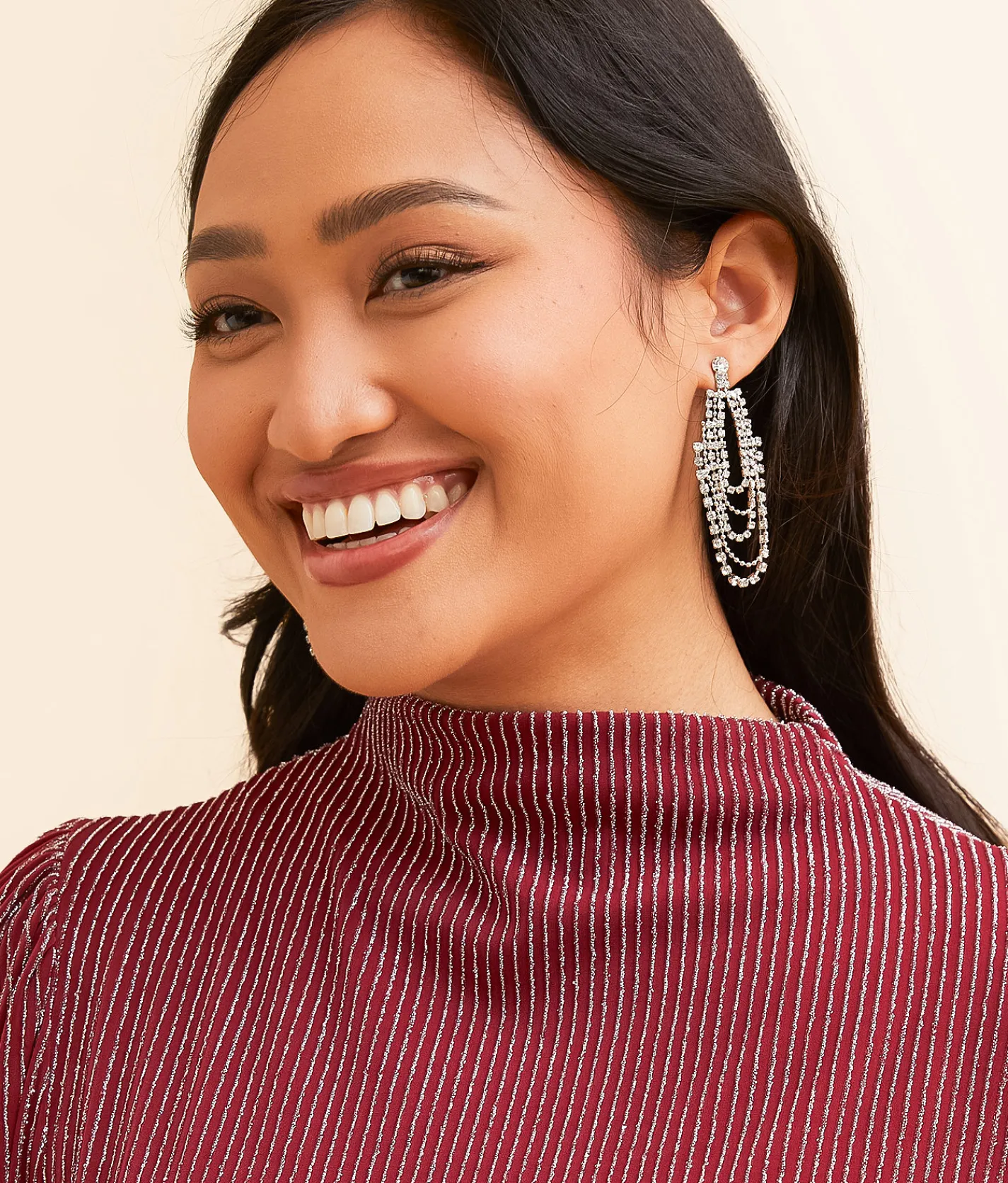 Daytrip Metallic Stripe Top Burgundy Hot
