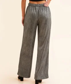 Willow & Root Metallic Trouser Pant Black Silver Discount