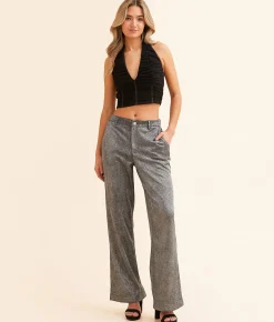Willow & Root Metallic Trouser Pant Black Silver Discount