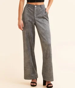 Willow & Root Metallic Trouser Pant Black Silver Discount