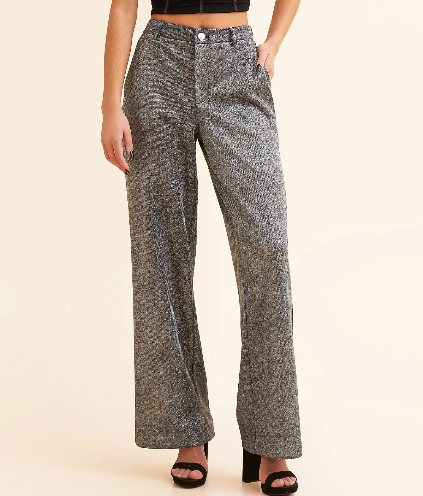 Willow & Root Metallic Trouser Pant Black Silver Discount