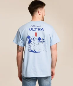 Brew City Michelob Ultra Chip T-Shirt Light Blue Discount