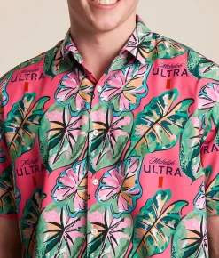 Tropical Bros. Michelob Ultra Fronds Stretch Shirt Pink Hot