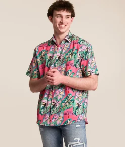 Tropical Bros. Michelob Ultra Fronds Stretch Shirt Pink Hot