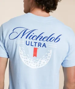 Brew City Michelob Ultra Golf Ball T-Shirt Light Blue Online