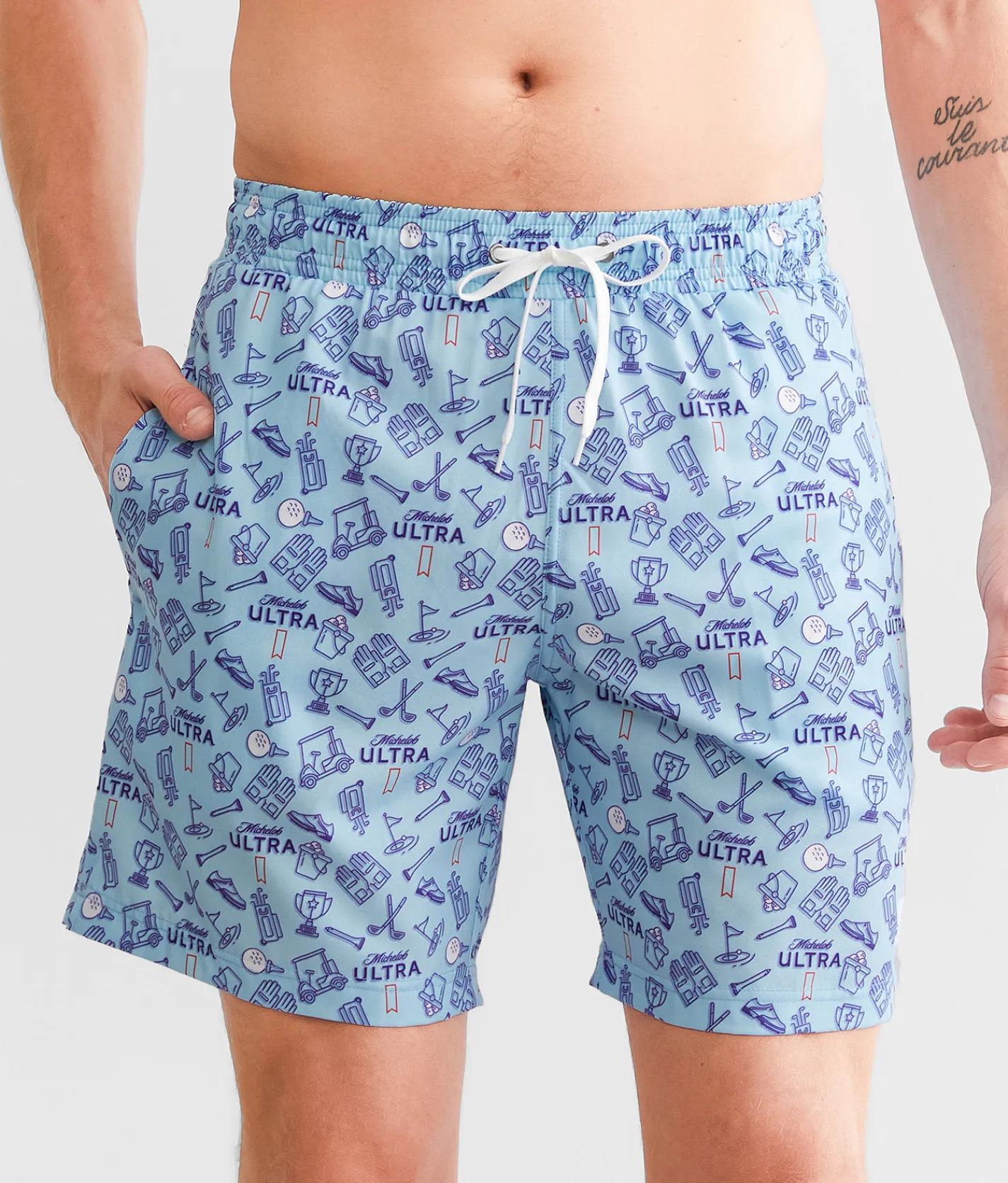 Bottoms|Swimwear | Tropical Bros Michelob Ultra® Golf Stretch Swim Trunks Blue