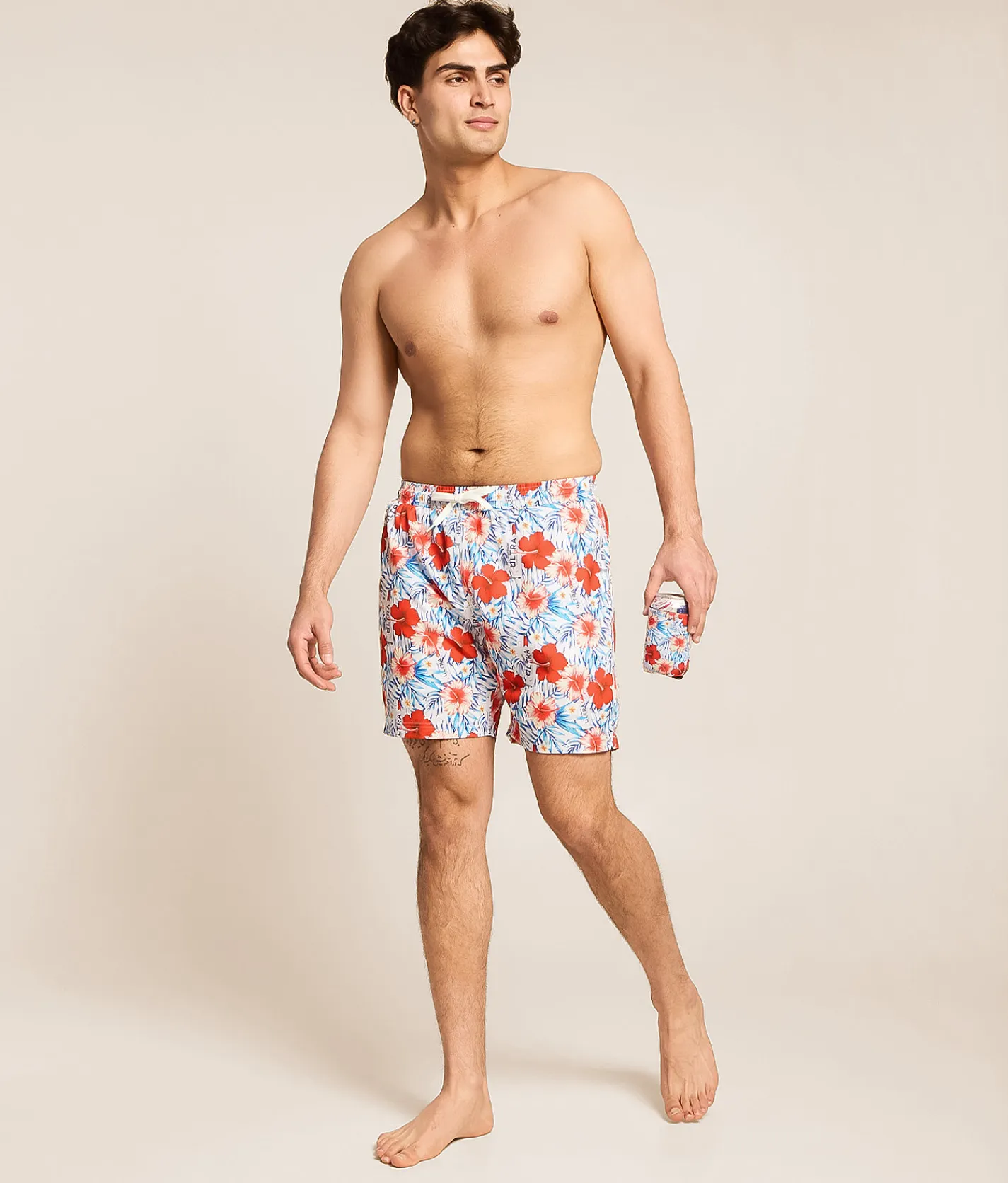 Tropical Bros. Michelob Ultra Hawaiian Stretch Swim Trunks White New