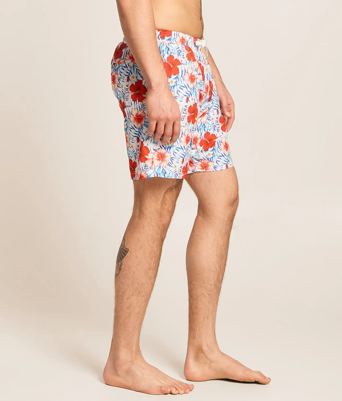 Tropical Bros. Michelob Ultra Hawaiian Stretch Swim Trunks White New