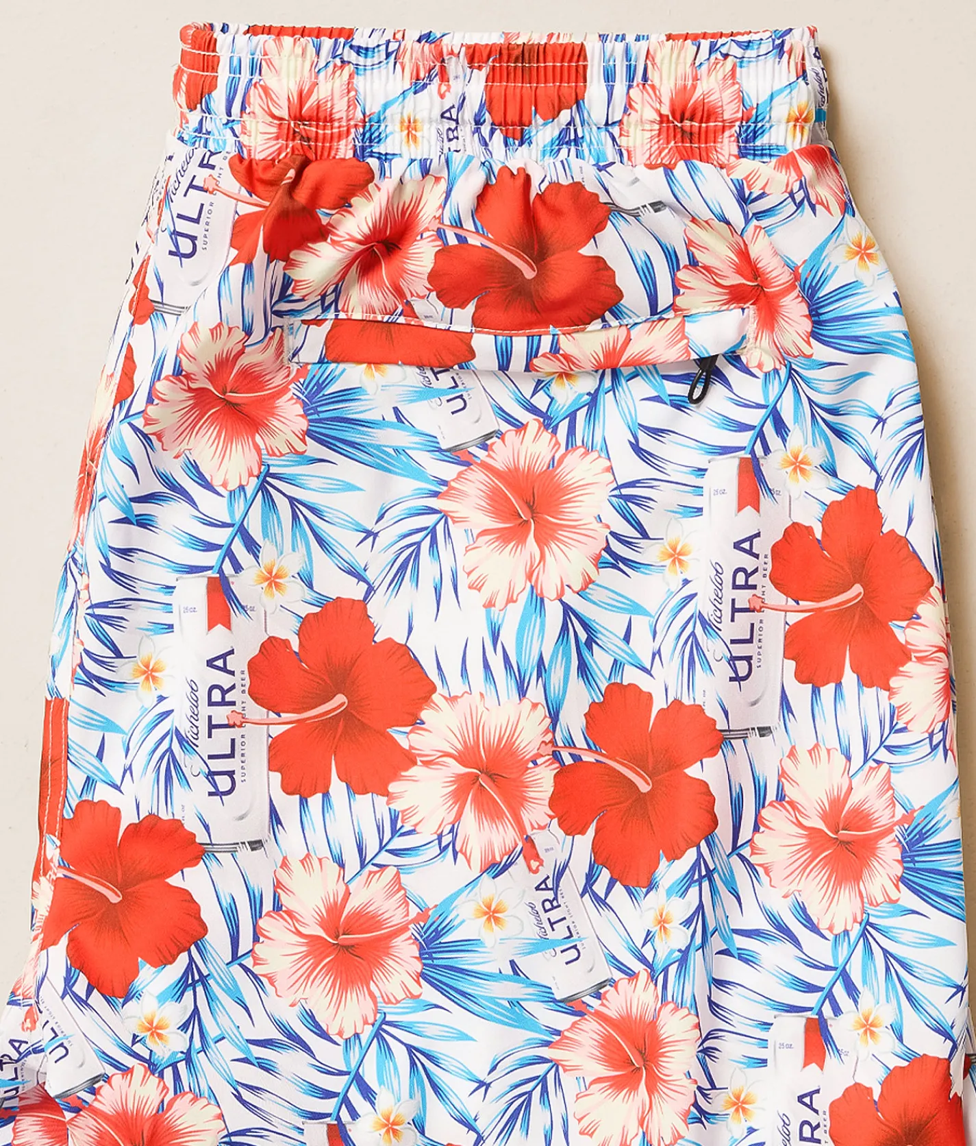Tropical Bros. Michelob Ultra Hawaiian Stretch Swim Trunks White New