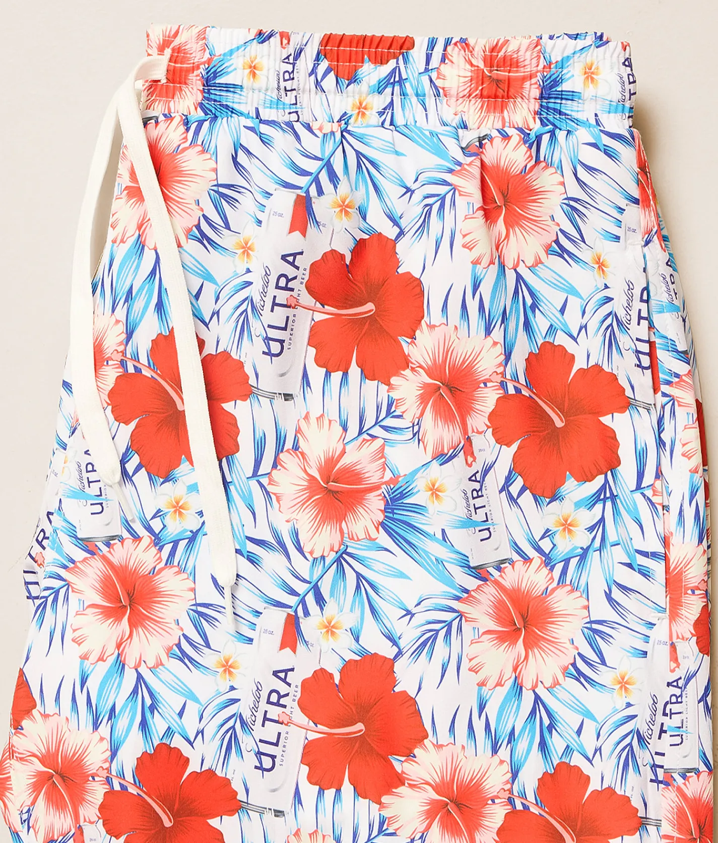 Tropical Bros. Michelob Ultra Hawaiian Stretch Swim Trunks White New