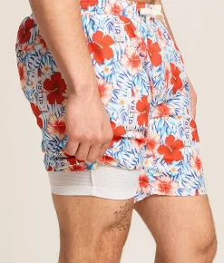Tropical Bros. Michelob Ultra Hawaiian Stretch Swim Trunks White New