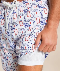 Bottoms|Swimwear | Tropical Bros Michelob Ultra® Stretch Swim Trunks White