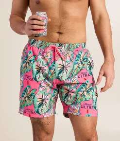 Tropical Bros. Michelob Ultra Stretch Swim Trunks Pink Hot
