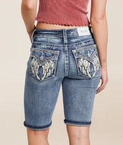 Miss Me Mid-Rise Bermuda Stretch Short K1282 New