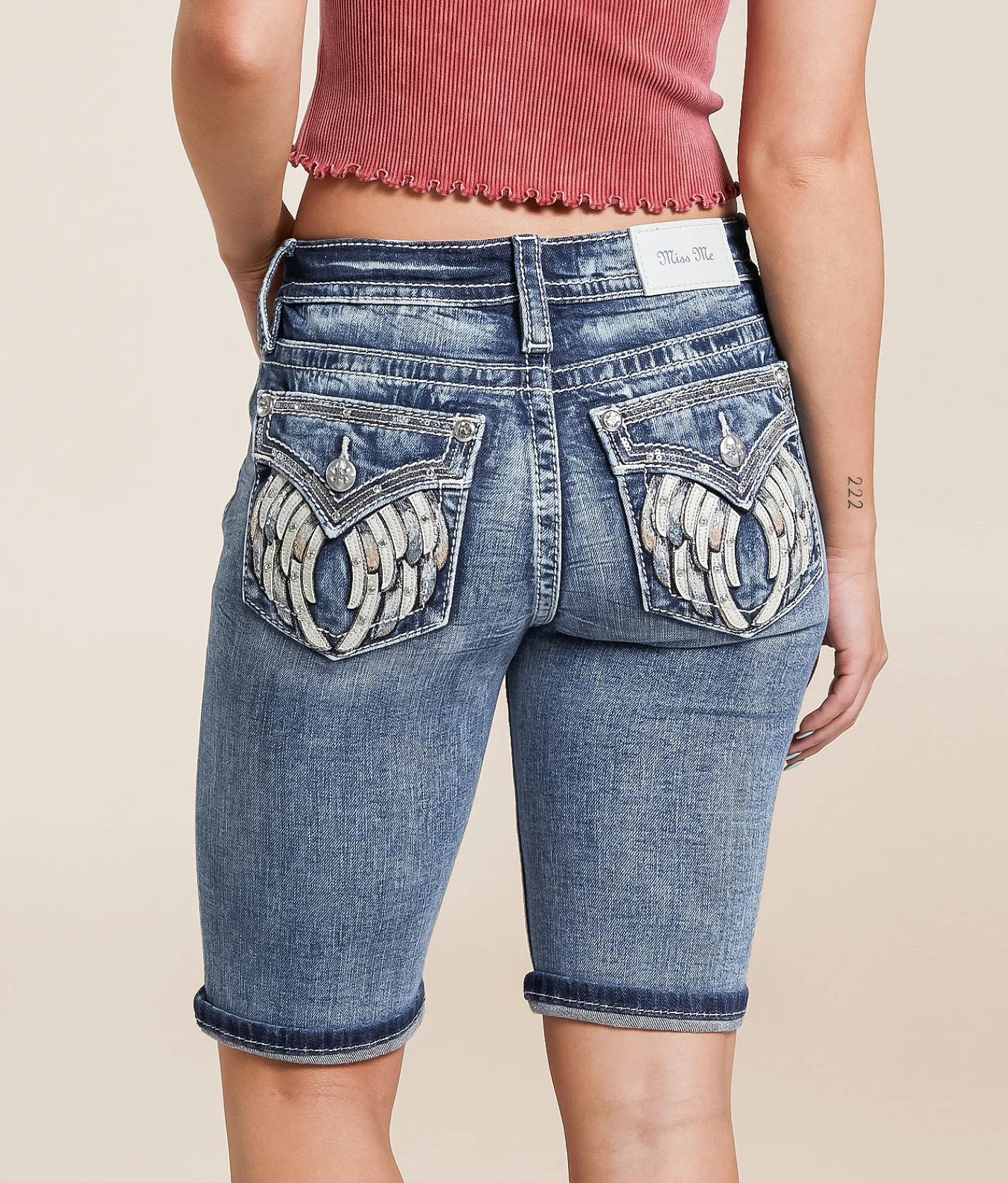 Miss Me Mid-Rise Bermuda Stretch Short K1282 New
