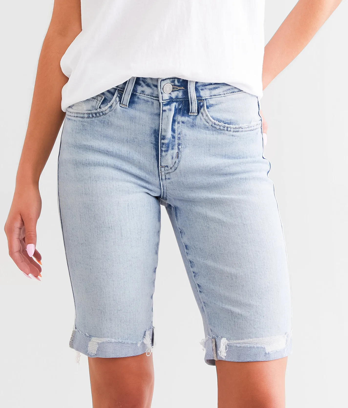 Bottoms|Shorts | Flying Monkey Mid-Rise Bermuda Stretch Short Blue Ice