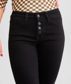 Jeans|Bottoms | Flying Monkey Mid-Rise Cropped Flare Stretch Jean Jet Black