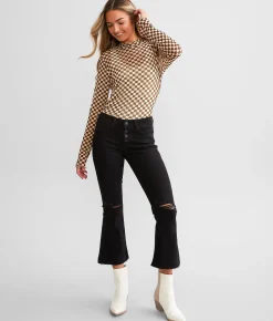 Jeans|Bottoms | Flying Monkey Mid-Rise Cropped Flare Stretch Jean Jet Black