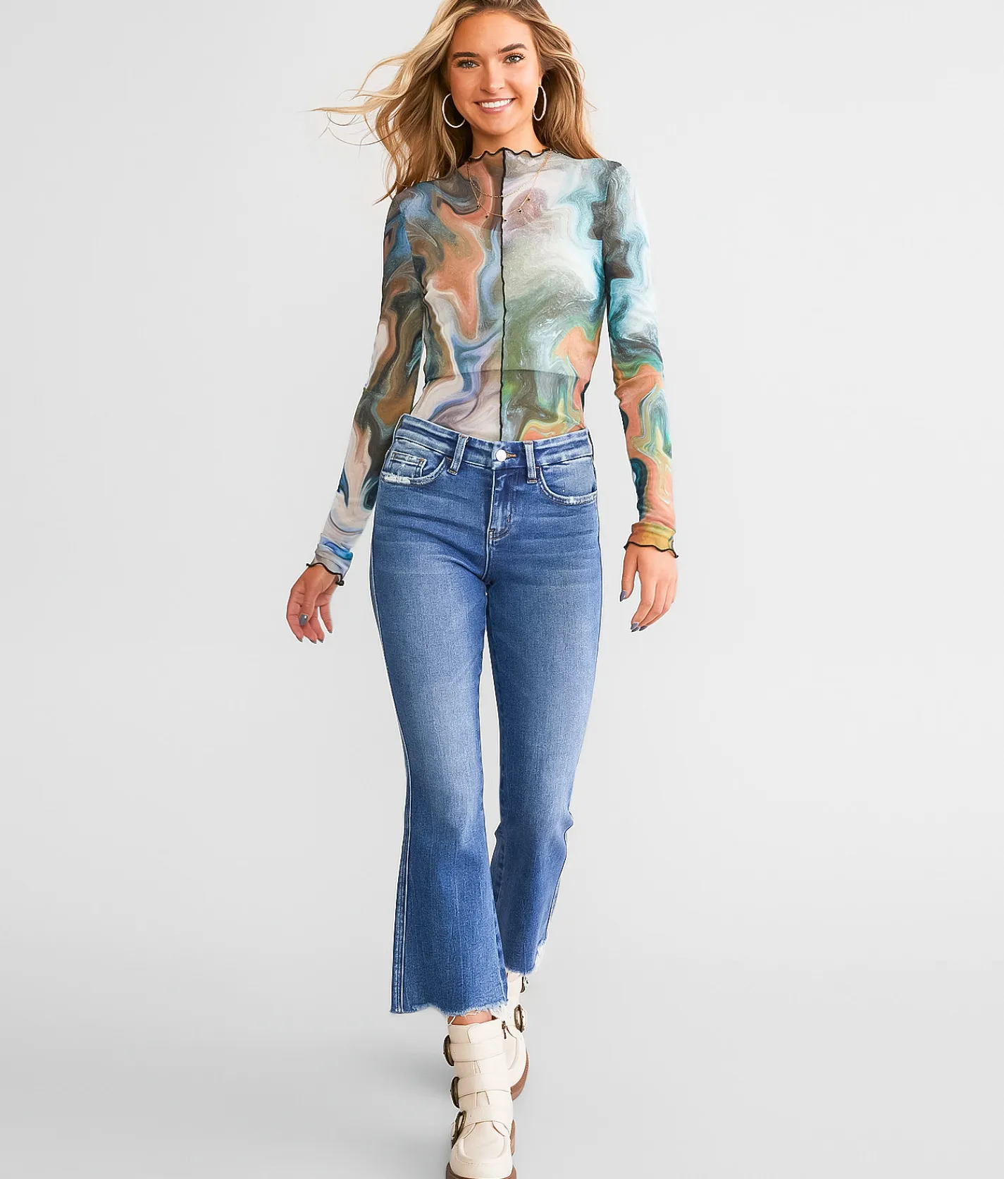 Jeans|Bottoms | Flying Monkey Mid-Rise Cropped Flare Stretch Jean Intrigue