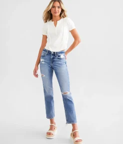 Flying Monkey Mid-Rise Cropped Straight Stretch Jean Blue Century