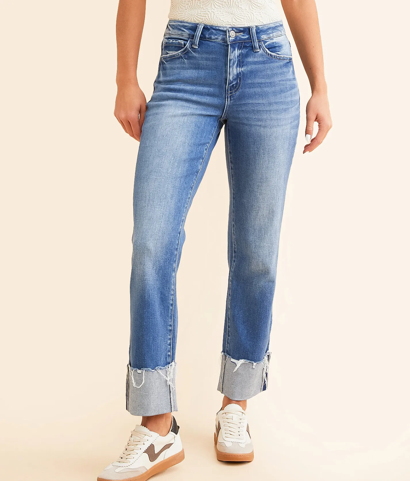 Jeans|Bottoms | Flying Monkey Mid-Rise Cropped Straight Stretch Jean Blue Fairy