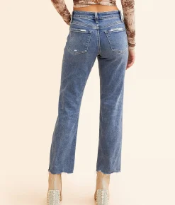 Flying Monkey Mid-Rise Cropped Straight Stretch Jean Lady Blue Best