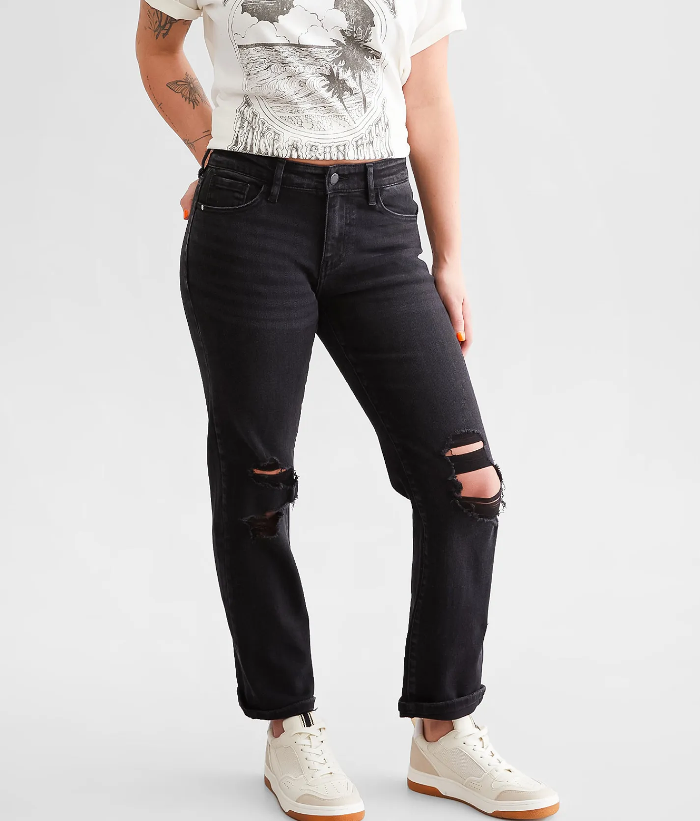 KanCan Signature Mid-Rise Relaxed Stretch Jean Washed Black Hot