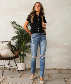 Jeans|Bottoms | Flying Monkey Mid-Rise Straight Stretch Jean Plumeria