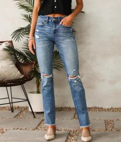 Jeans|Bottoms | Flying Monkey Mid-Rise Straight Stretch Jean Plumeria