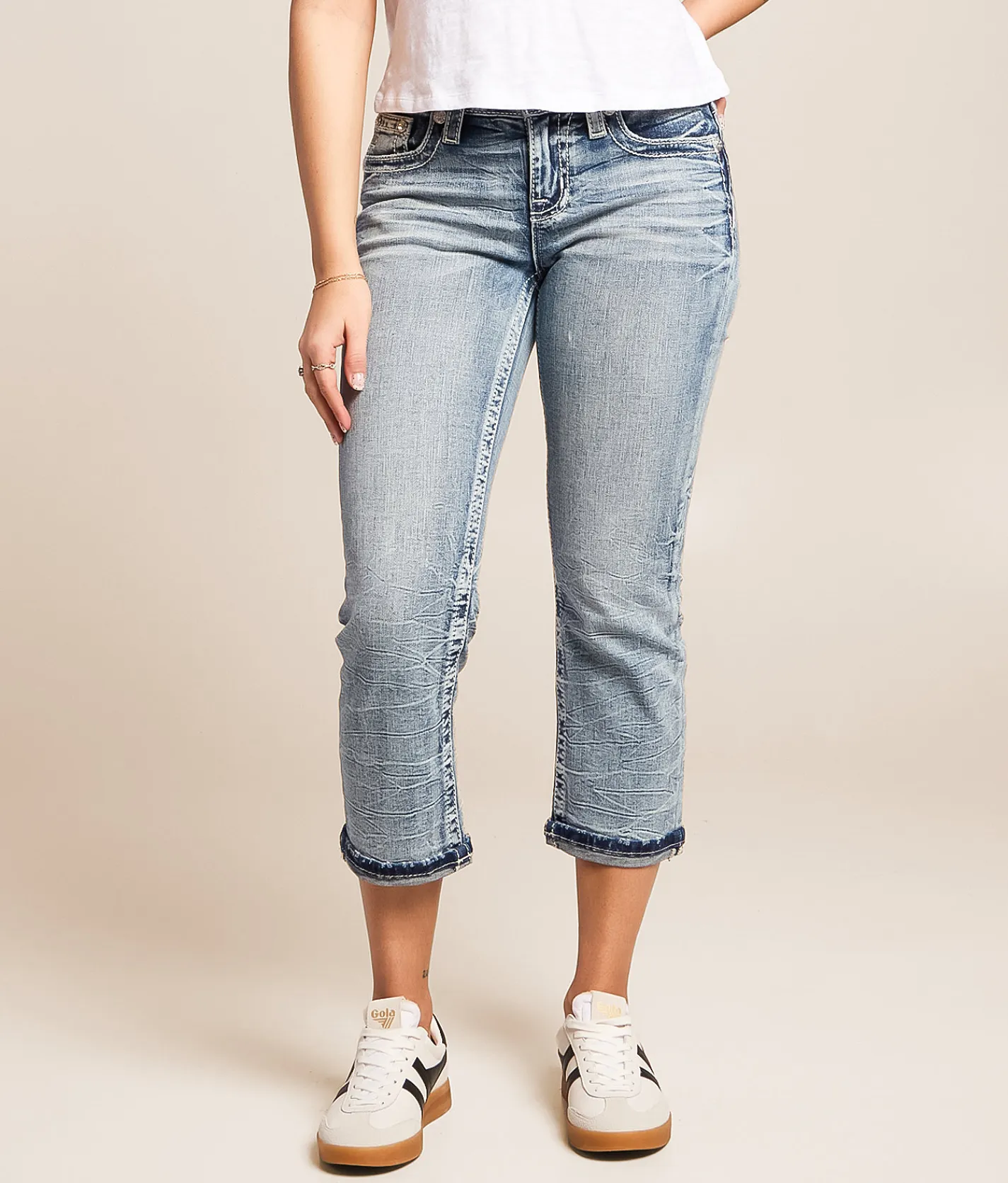 Miss Me Mid-Rise Universal Stretch Cuffed Capri Jean M1015 Discount