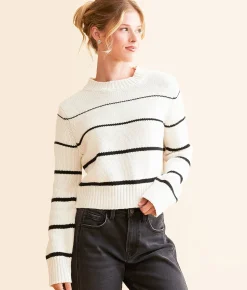 Tops | Z Supply Milan Stripe Cropped Sweater Natural