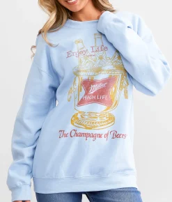 Tops | Junkfood Miller High Life Oversized Pullover Light Blue