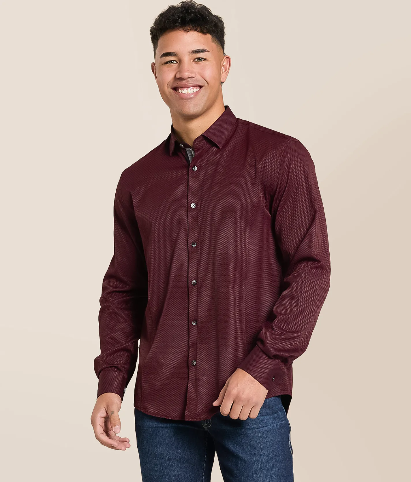 Eight X Mini Checkered Stretch Shirt Maroon Hot