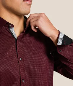 Eight X Mini Checkered Stretch Shirt Maroon Hot
