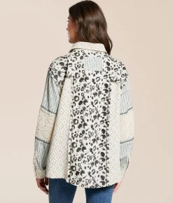 POL Missed Media Oversized Shacket Blue Multi Discount