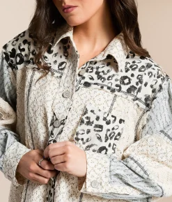 POL Missed Media Oversized Shacket Blue Multi Discount