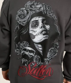 Tops | Sullen Mistress Hooded Sweatshirt Grey Pinstripe