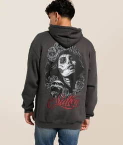 Tops | Sullen Mistress Hooded Sweatshirt Grey Pinstripe