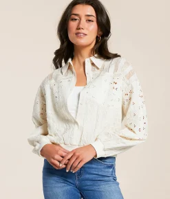 Tops | Miss Me Mixed Crochet Shirt Natural White