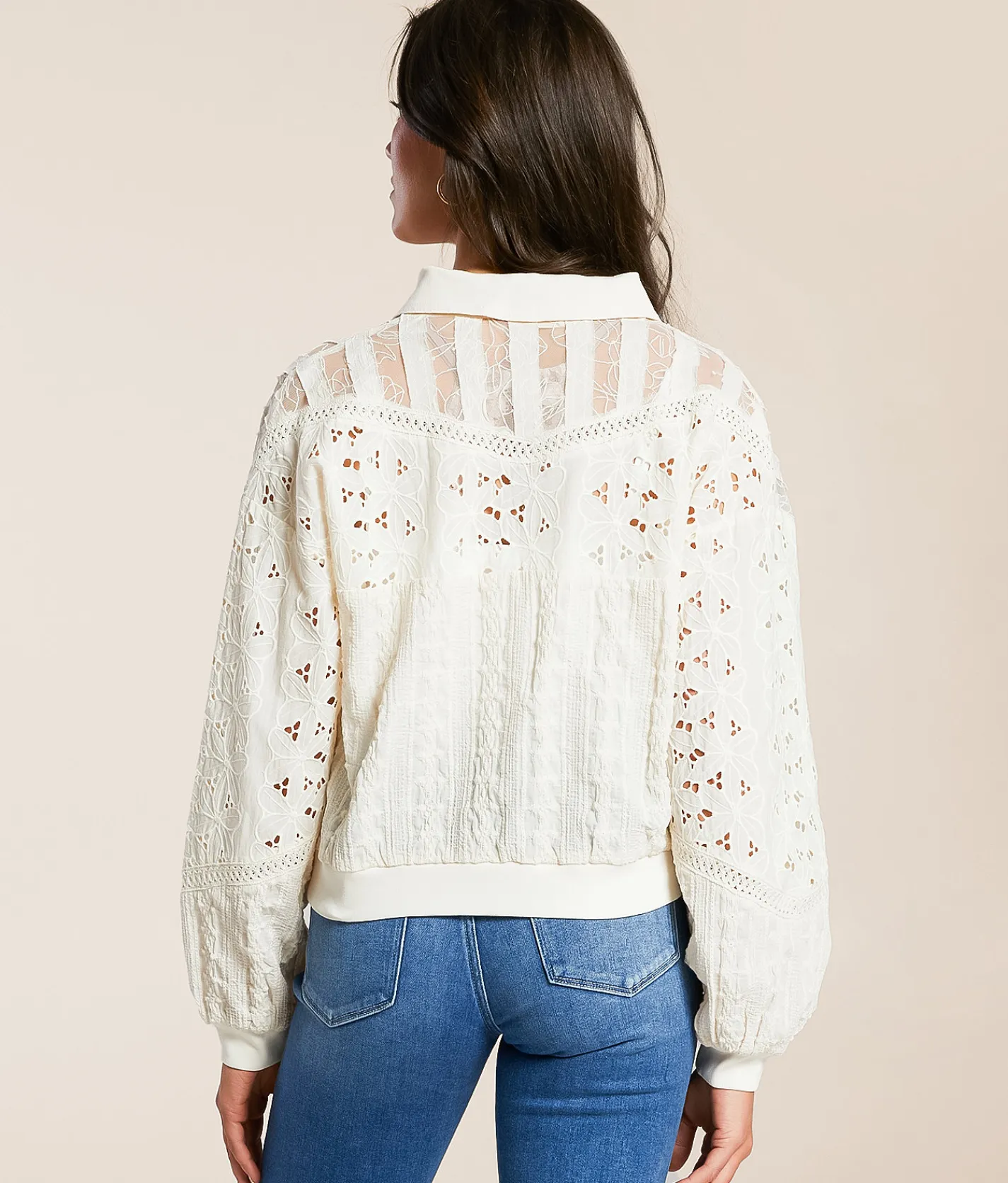 Tops | Miss Me Mixed Crochet Shirt Natural White