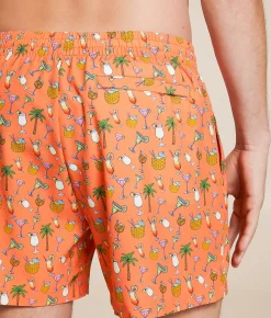 Swimwear | Old Row Mixed Drinks Stretch Swim Trunks Coral