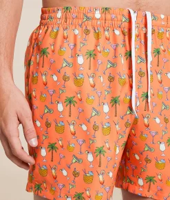 Old Row Mixed Drinks Stretch Swim Trunks Coral Hot