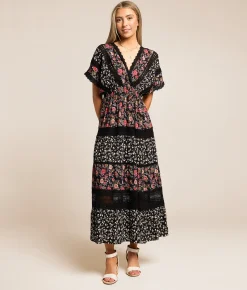 Dresses | Willow & Root Mixed Floral Maxi Dress Black Multi