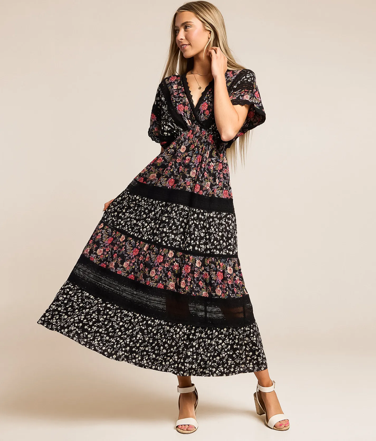 Dresses | Willow & Root Mixed Floral Maxi Dress Black Multi