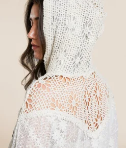 Miss Me Mixed Lace Hoodie Natural Discount