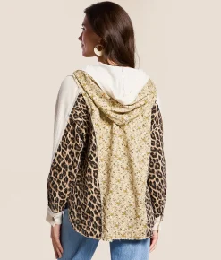 POL Mixed Media Henley Hoodie Cream Best