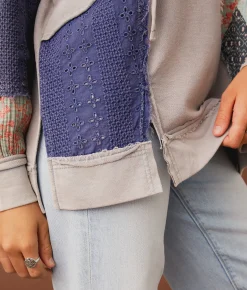Tops | Gimmicks Mixed Media Hoodie Blue Multi