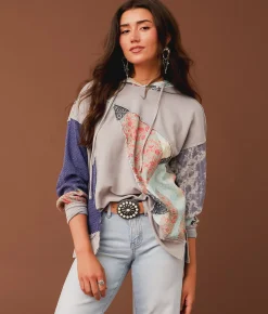 Tops | Gimmicks Mixed Media Hoodie Blue Multi