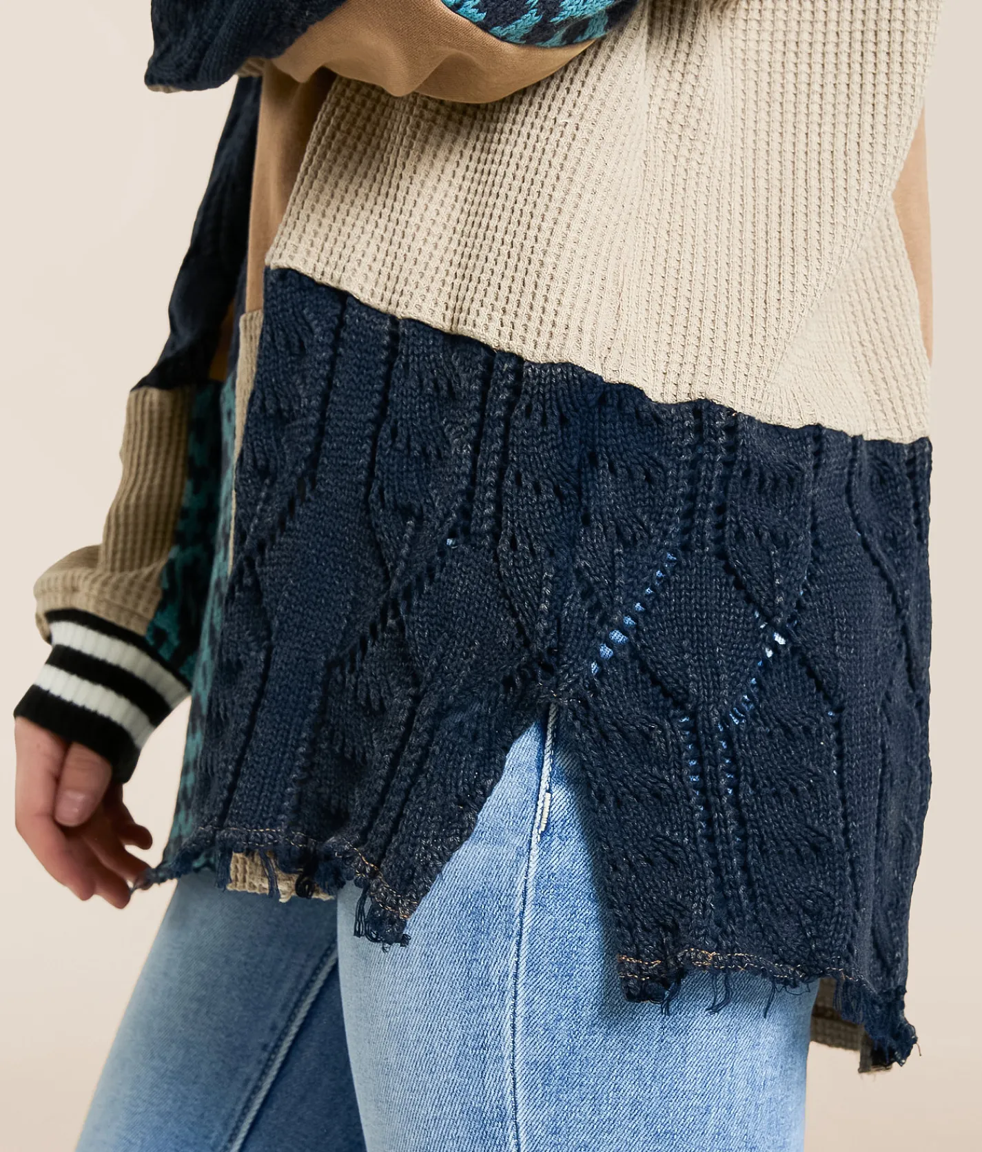 Tops | Gilded Intent Mixed Media Oversized Pullover Beige Multi